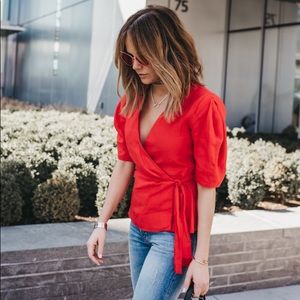 ZARA Linen Wrap Top